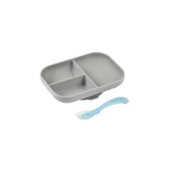 Beaba Silicone Suction Divided Plate & Spoon (Grey)