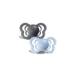 BIBS Couture 2 Pack Iron/Baby Blue Silcone Pacifier 0-6 Months