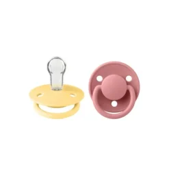 BIBS De Lux Silicone Pacifier Twin Pack - 0-3 years Pale Butter / Dusty Pink
