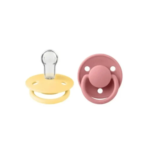 BIBS De Lux Silicone Pacifier Twin Pack - 0-3 years Pale Butter / Dusty Pink