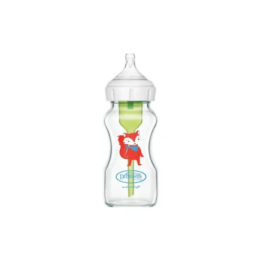 Dr Brown’s Options+ Wide Neck Glass Bottle, Cartoon Fox, 270 ml, 1-Pack