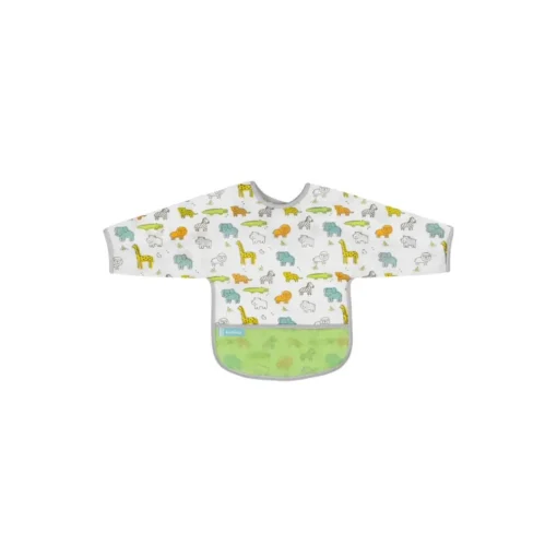 Kushies Waterproof Clean Bib with Sleeves White Little Safari