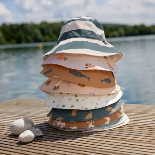 Lassig Sun Protection Bucket Hat, Block Stripes Milky Blue