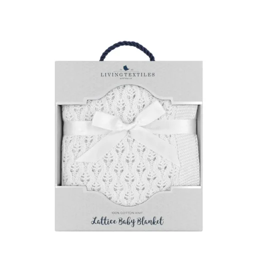 Living Textiles 100% Cotton Lattice Knit Baby Blanket - Pure White