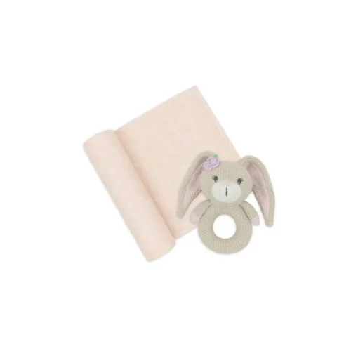 Living Textiles Jersey Swaddle & Rattle Gift Set - Floral/Bunny