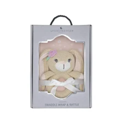 Living Textiles Jersey Swaddle & Rattle Gift Set - Floral/Bunny