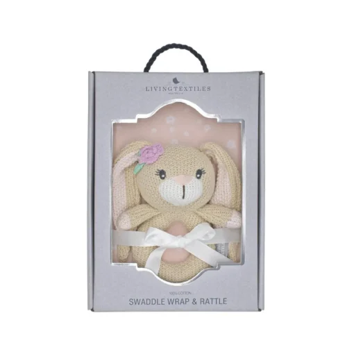 Living Textiles Jersey Swaddle & Rattle Gift Set - Floral/Bunny