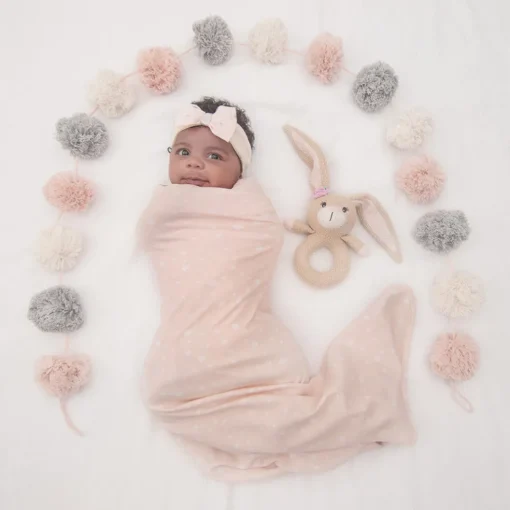 Living Textiles Jersey Swaddle & Rattle Gift Set - Floral/Bunny