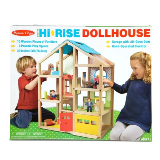 Melissa & Doug Hi-Rise Wooden Dollhouse and Furniture Set