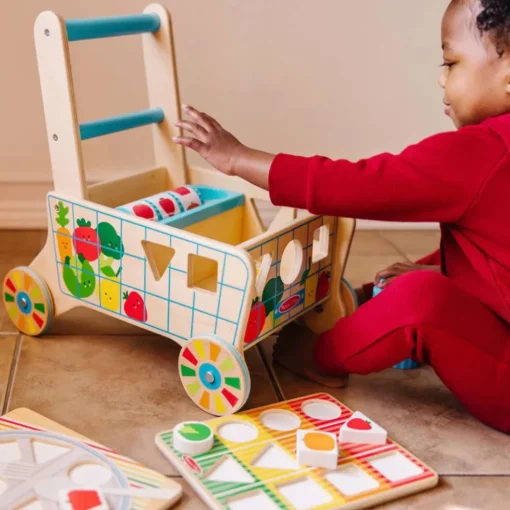 Melissa & Doug Wooden Shape Sorting Grocery Cart