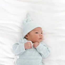 Motherswork x Le Petit Society Baby Organic Knotted Hat in Blue Stripes