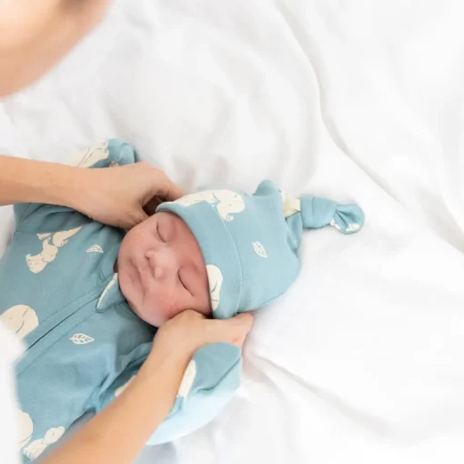Motherswork x Le Petit Society Baby Organic Knotted Hat in Elephant Print