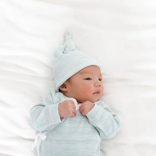 Motherswork x Le Petit Society Baby Organic Long Sleeve Kimono Top in Blue Stripes