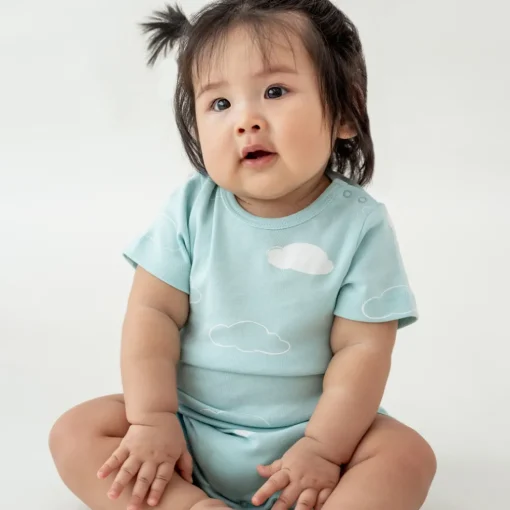 Motherswork x Le Petit Society Baby Organic Short Sleeve Romper in Cloud Print