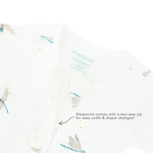 Motherswork x Le Petit Society Baby Organic Zip Sleepsuit in Dragonfly Print