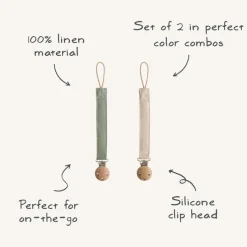 Mushie Linen Pacifier Clip 2-Pack