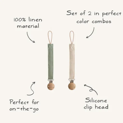 Mushie Linen Pacifier Clip 2-Pack